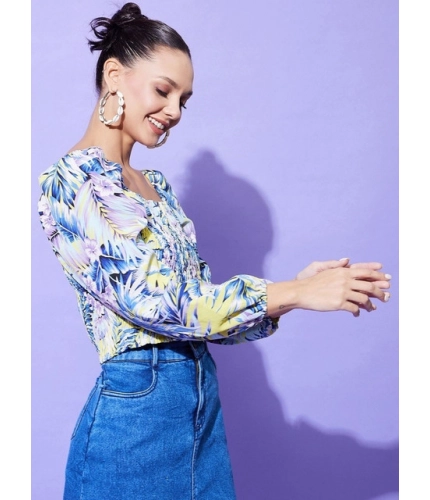 Women's Polyester Floral Long Sleeves Top (Multicolor)