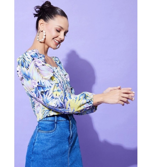 Women's Polyester Floral Long Sleeves Top (Multicolor)