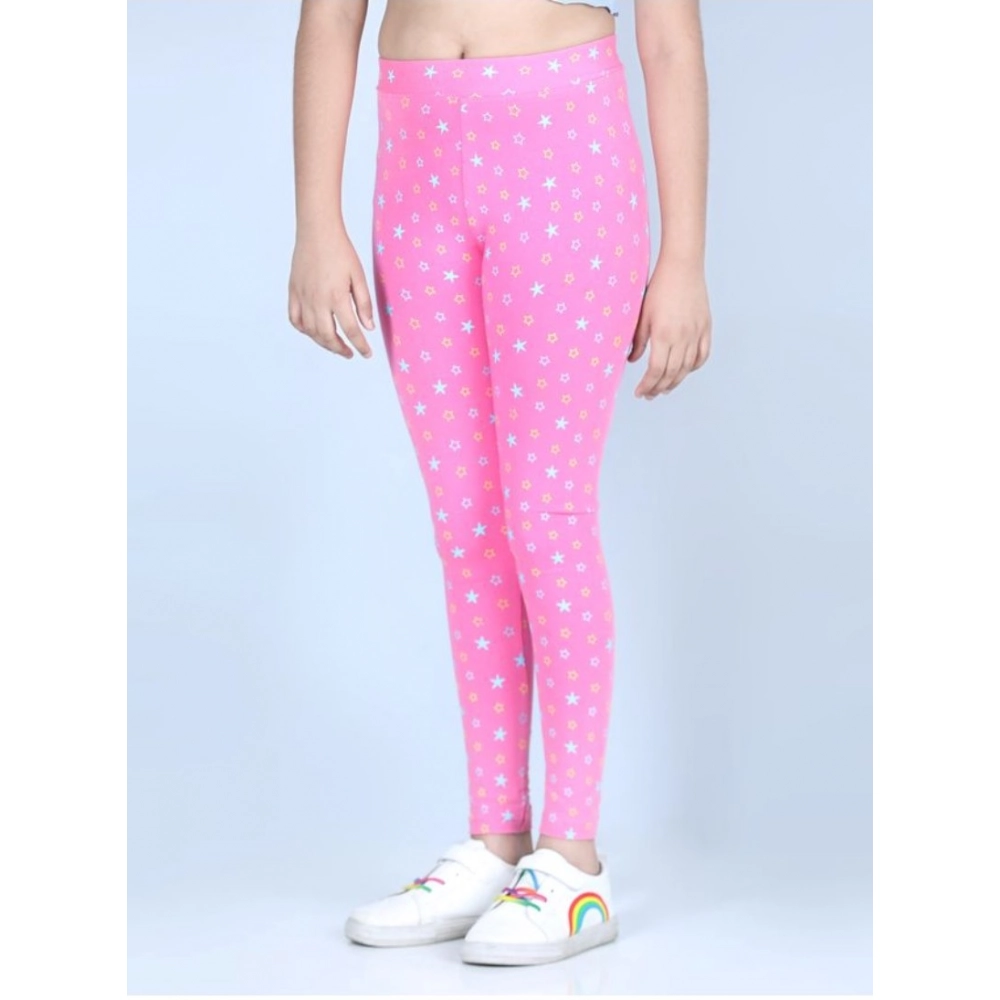 Girl's Cotton Lycra Printed Elasticated Leggings (Pink) Girl's Cotton Lycra Printed Elasticated Leggings (Pink)