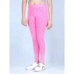 Girl's Cotton Lycra Printed Elasticated Leggings (Pink)