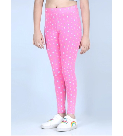 Girl's Cotton Lycra Printed Elasticated Leggings (Pink)