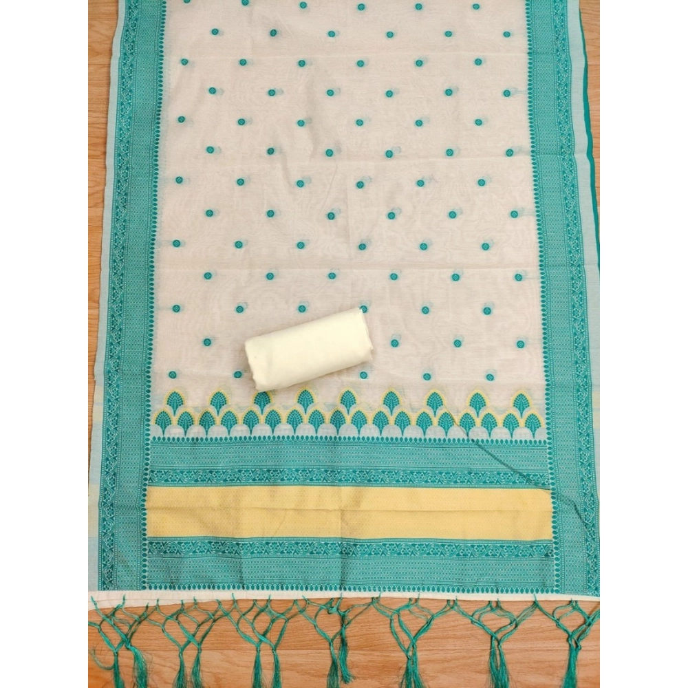 Women's Banarasi Silk Printed Unstitched Salwar Suit Material With Dupatta (Teal, 3Mtrs)