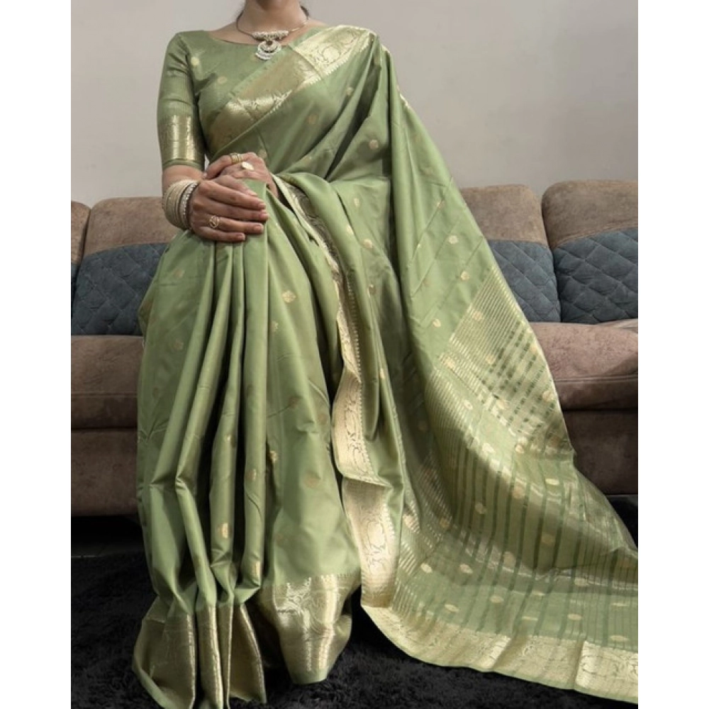Women's Satin Printed Saree With Unstitched Blouse 5.5Mtr (Green) Women's Satin Printed Saree With Unstitched Blouse 5.5Mtr (Green)