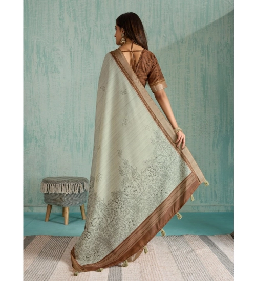 Women's Silk Blend Printed Saree With Unstitched Blouse 5.5Mtr (Green)