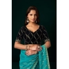 Women's Net Sequence Saree With Unstitched Blouse 5.5Mtr (Turquoise)
