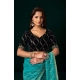 Women's Net Sequence Saree With Unstitched Blouse 5.5Mtr (Turquoise)