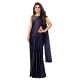 Women's Satin Printed Saree With Unstitched Blouse 5.5Mtr (Navy Blue)