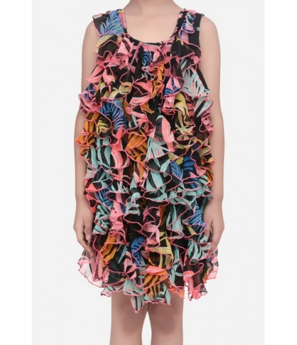 Girl's Chiffon Ruffled Sleeveless Dress (Black)