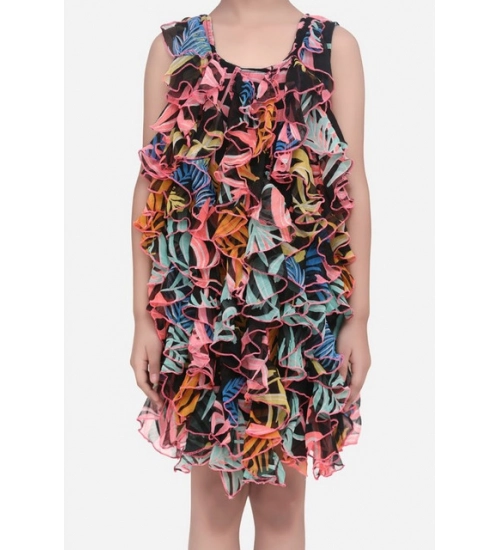 Girl's Chiffon Ruffled Sleeveless Dress (Black)