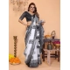 Women's Linen Cotton Printed Saree With Unstitched Blouse 5.5Mtr (White-Black)