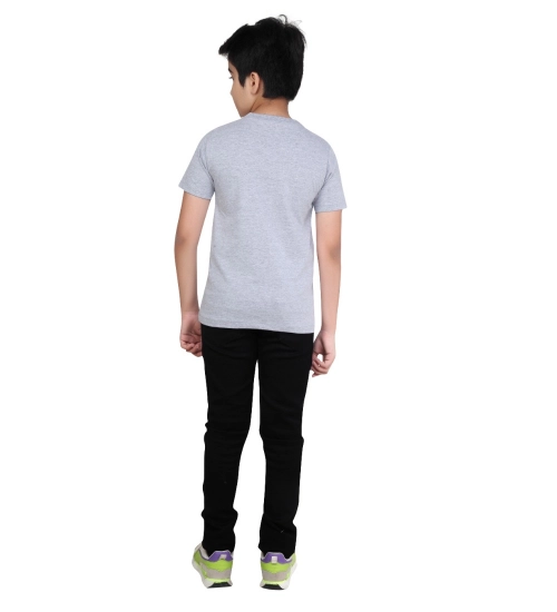 Boy's Cotton Grapic Printed Round Neck T-Shirt (Grey Melange)