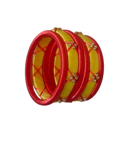 Women's Plastic Silk Thread Bangles (Lemon Yellow, Size: 2.2)