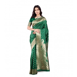 Women's Banarasi Silk Printed Saree With Unstitched Blouse 5.5Mtr (Green)