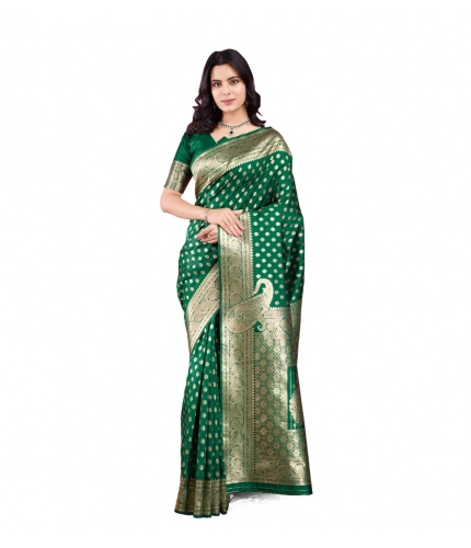 Women's Banarasi Silk Printed Saree With Unstitched Blouse 5.5Mtr (Green)