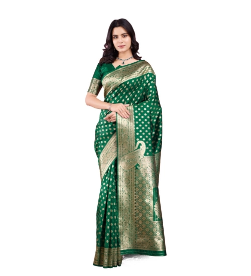 Women's Banarasi Silk Printed Saree With Unstitched Blouse 5.5Mtr (Green)