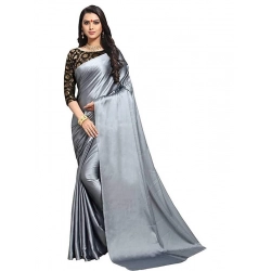 Women's Satin Solid Saree With Unstitched Blouse 5.5Mtr (Grey)
