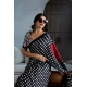 Women's Satin Crepe Printed Saree With Unstitched Blouse 5.5Mtr (Black)