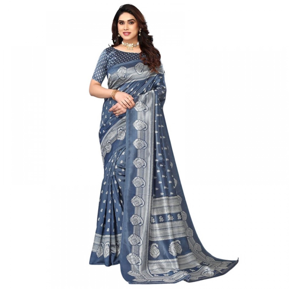Women's Litchi silk Printed Saree With Unstitched Blouse 5-6 Mtrs (Gray) Women's Litchi silk Printed Saree With Unstitched Blouse 5-6 Mtrs (Gray)