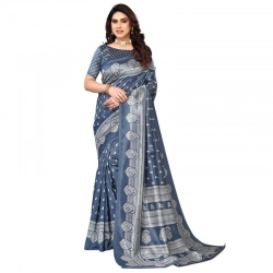 Women's Litchi silk Printed Saree With Unstitched Blouse  5-6 Mtrs (Gray)