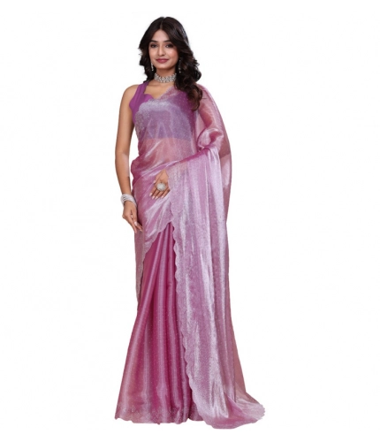Women's Jimmy choo Embellished Bollywood Saree With Unstitched Blouse 5.5Mtr (Magenta)
