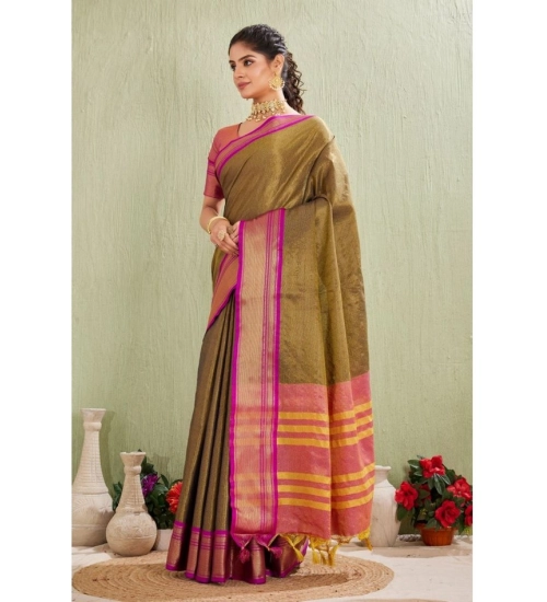 Women's Silk Blended Jaquard Woven Saree With Unstitched Blouse 5.5Mtr (Green)