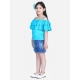 Girl's Rayon Solid Cold Shoulder Top with Shorts (Blue) Girl's Rayon Solid Cold Shoulder Top with Shorts (Blue)