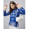 Women's Lace Self Design Long Sleeves Top (Blue)