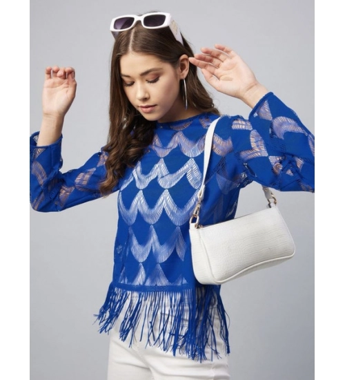 Women's Lace Self Design Long Sleeves Top (Blue) Women's Lace Self Design Long Sleeves Top (Blue)