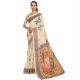 Women's Linen Floral Printed Saree With Unstitched Blouse 5.5Mtr (Beige) Women's Linen Floral Printed Saree With Unstitched Blouse 5.5Mtr (Beige)