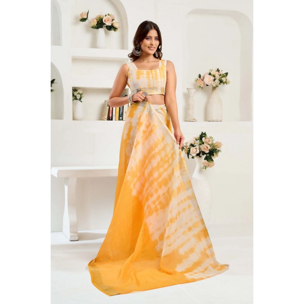 Women's Linen Cotton Printed Ready To Wear Saree With Unstitched Blouse 5.5 Mtr (Yellow) Women's Linen Cotton Printed Ready To Wear Saree With Unstitched Blouse 5.5 Mtr (Yellow)
