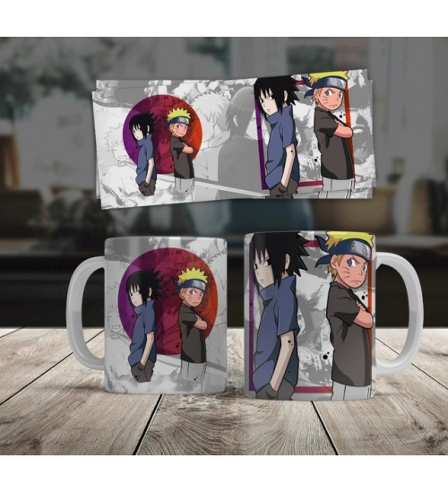 Anime Naruto &amp; Sasuke Ceramic Printed Coffee Mug (White)