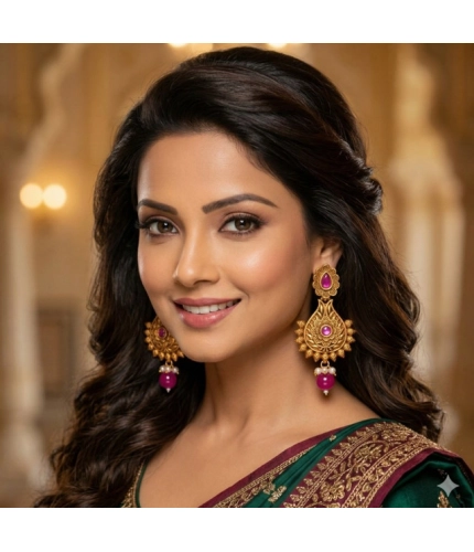 Women's Zinc Alloy Gold Plated Chandbali Earrings (Multicolor)