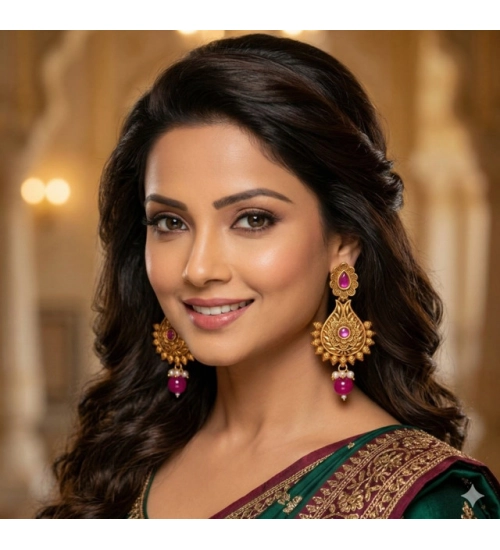 Women's Zinc Alloy Gold Plated Chandbali Earrings (Multicolor)