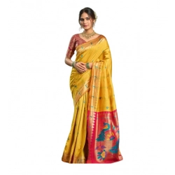 Women's Silk Blend Woven Saree With Unstitched Blouse 5.5 Mtr (Mustard)