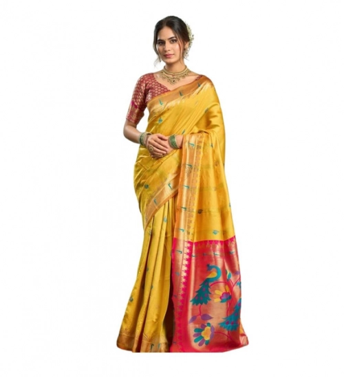 Women's Silk Blend Woven Saree With Unstitched Blouse 5.5 Mtr (Mustard)