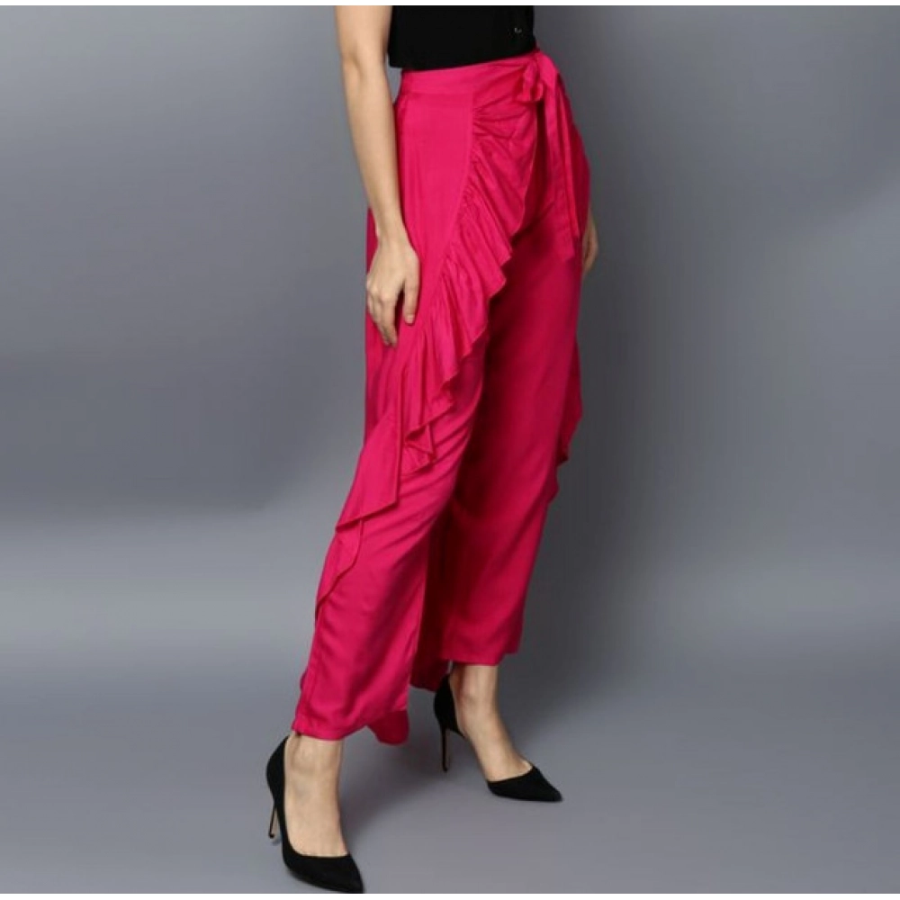Women's Rayon Ruffled Elasticated Skirt (Pink)