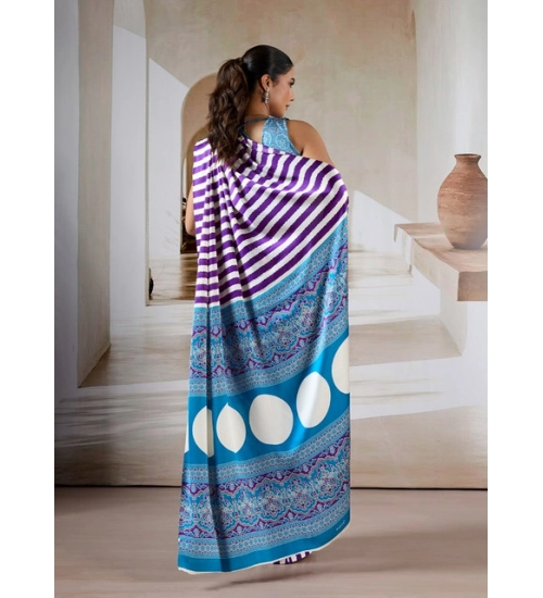 Women's Satin Crepe Printed Saree With Unstitched Blouse 5.5Mtr (Purple)