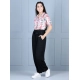 Girl's Polyester Floral Short Sleeves Jumpsuit (White-Black)