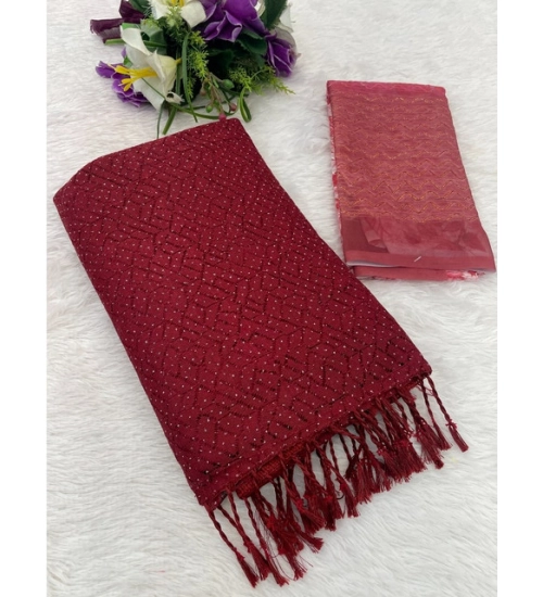 Women's Chiffon Zigzag lines Saree With Unstitched Blouse 5.5Mtr (Maroon)