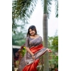 Women's Faux_Tussar Geometric_Print Saree With Unstitched Blouse 5.5Mtr (Orange)