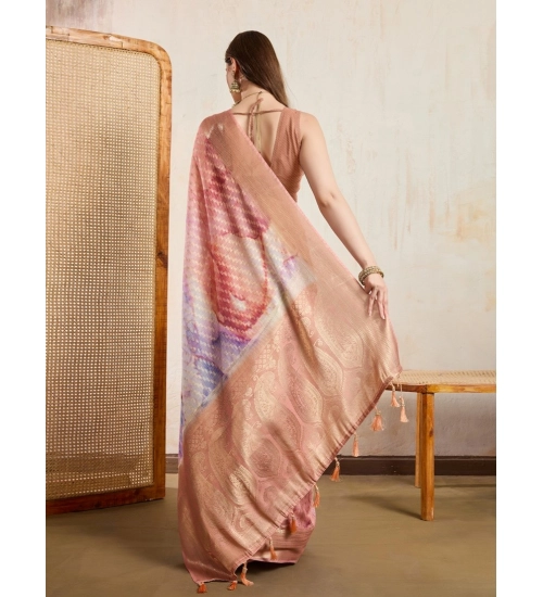 Women's Viscose Printed Saree With Unstitched Blouse 5.5Mtr (Peach)