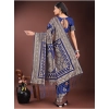 Women's Silk Printed Saree With Unstitched Blouse 5.5Mtr (Navy Blue)