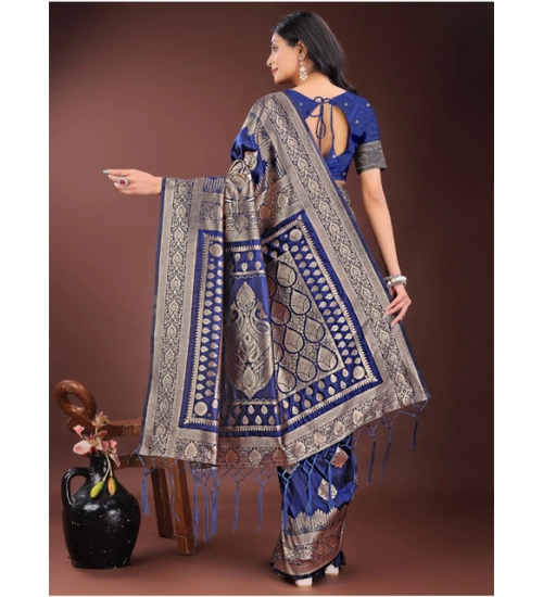 Women's Silk Printed Saree With Unstitched Blouse 5.5Mtr (Navy Blue) Women's Silk Printed Saree With Unstitched Blouse 5.5Mtr (Navy Blue)