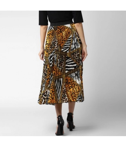 Women's Satin Pleated Elasticated Skirt (Multicolor)