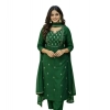 Women's Georgette Ethnic Motif Round 3/4th Sleeve Kurti With Pant Dupatta Set (Green)
