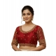Women's Phantom Silk Embroidered Designer Neck Padded Blouse (Maroon 38 Ready (Alterable up to 42)