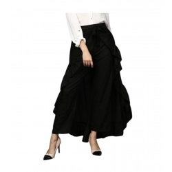 Women's Rayon Ruffled Elasticated Skirt (Black)