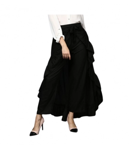 Women's Rayon Ruffled Elasticated Skirt (Black)
