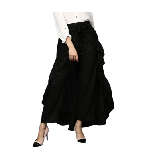Women's Rayon Ruffled Elasticated Skirt (Black)