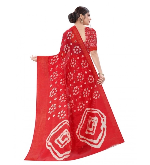 Women's Cotton Silk Bandhni Saree With Unstitched Blouse 5.5Mtr (Red)